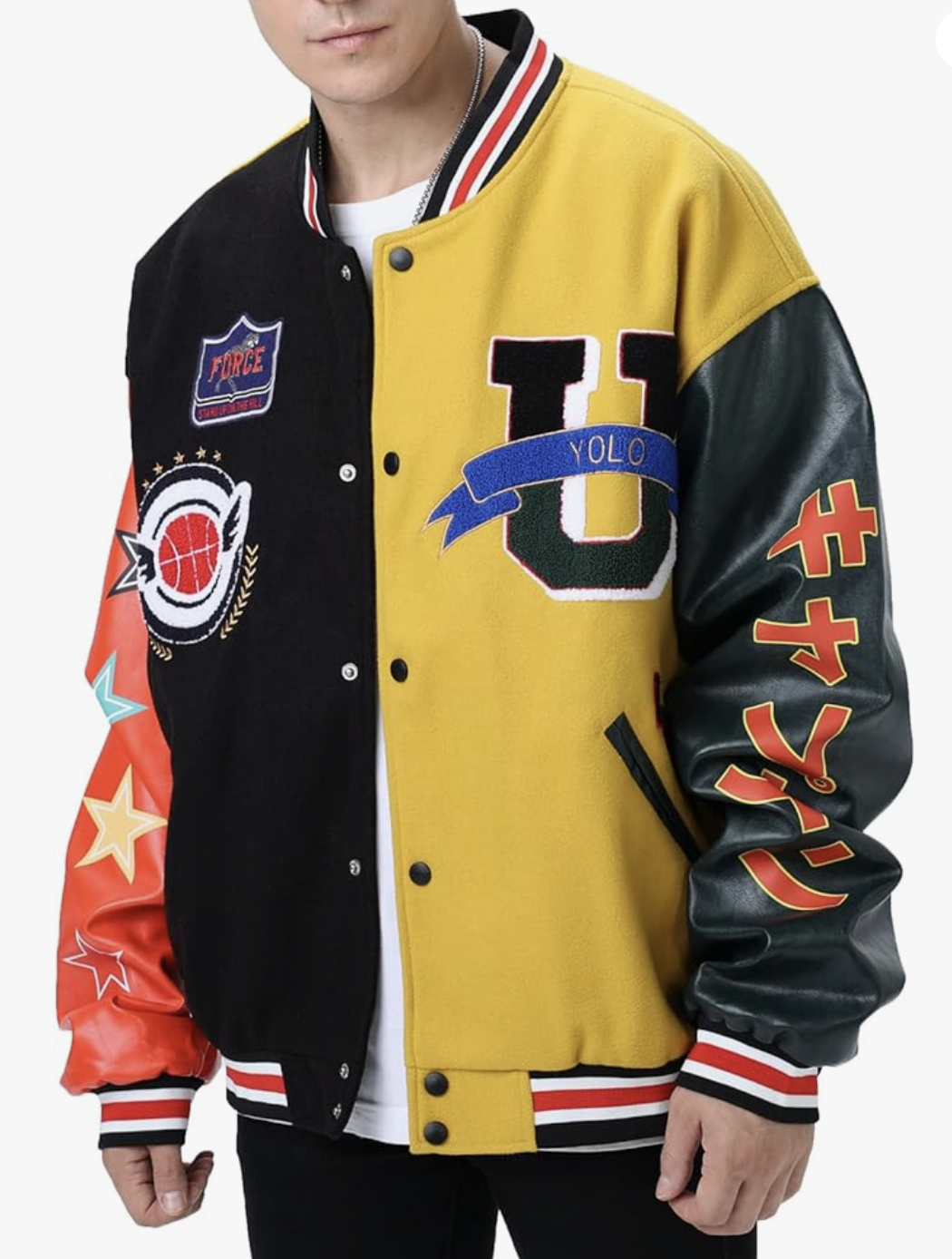 Eocicvvi Varsity Jacket Unisex Y2K Embroidered Letterman Bomber Jacket